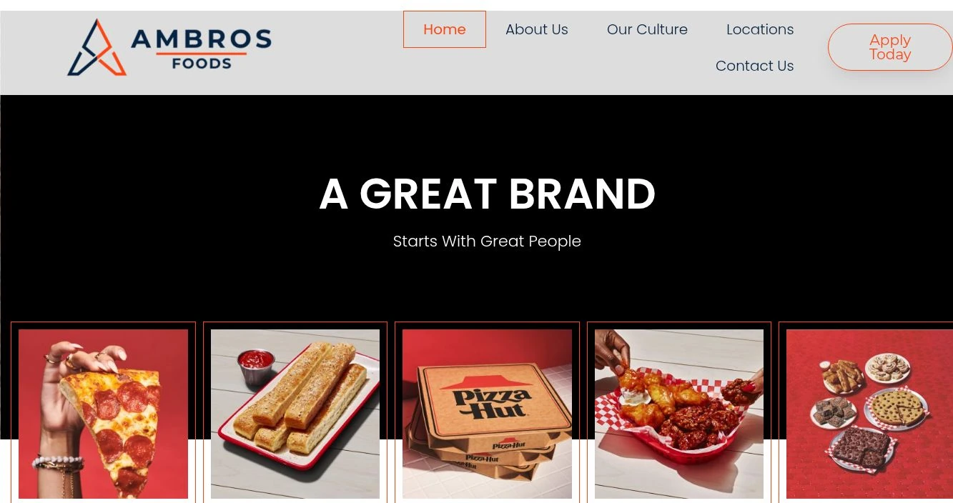 Ambros Foods homepage shown as a website project