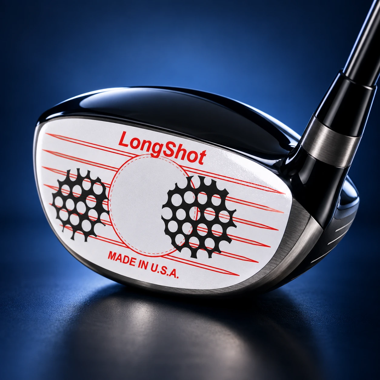 AI-generated LongShot Golf product creative with a blue background